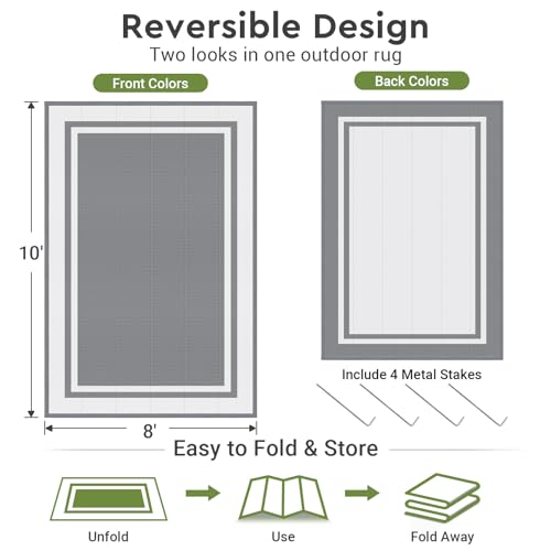 Mattitude Outdoor Rug Reversible Portable Plastic Straw Camping Rugs for Outside RV,Large Waterproof Outdoor Area Rugs for Patio,Deck,Porch,Balcony(8'x 10',White&Gray) by Mattitude - Used condition - Image 2