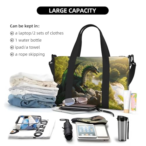 Laptop Tote Bag for Women Work - Deep Forest Stone Green Dragon Gym Bag for Women Men, Personal Item Crossbody Travel Bags Carry On, Overnight Weekender Bags for Women Travel4