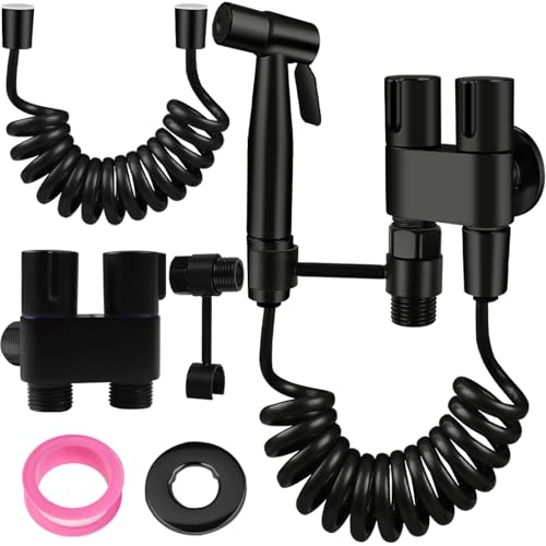 MI CASA Handheld Bidet Sprayer for Toilet, Stainless Steel Bidet Sprayer Kit with 1-in-2-out Dual Control Valve Faucet and Hose or Feminine Wash, Baby Diaper Cloth Washer and Washing Pets, Black