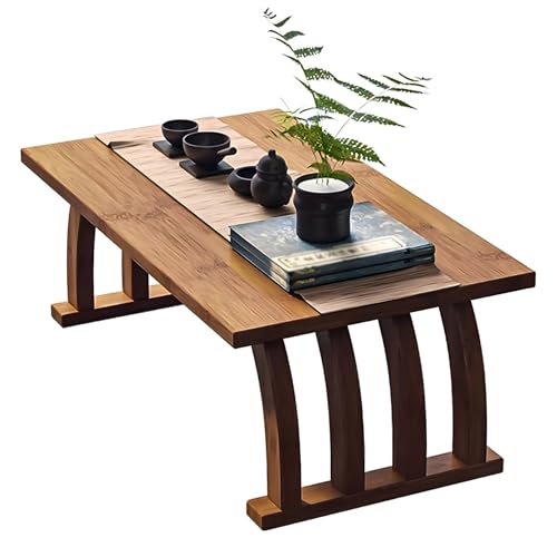 DSMRLEOP Table Tatami japonaise, table pliante à 2 niveaux avec récipient, Zen rétro en bois, table de méditation minimaliste, sol compact pour salon