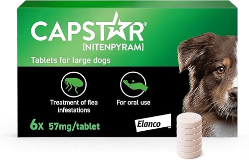 Capstar Flea Tablets Fast Acting Flea Treatment For Medium To Large Dogs (11.5kg - 57kg) 6 x 57 mg Tablet Starts Working In 15-30 Mins Kills Adult Fleas In 6 Hours Fuss Free Edible Tablets