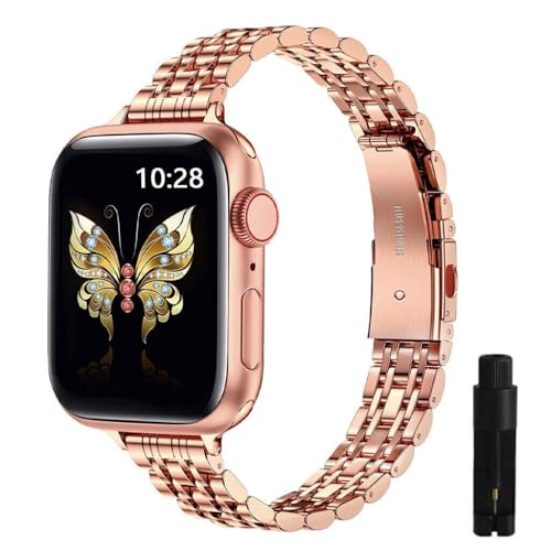 Bracelet fin en métal pour iWatch 42mm 44mm 45mm 49mm femme or rose