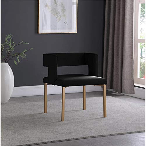 Meridian Furniture Caleb Collection Modern | Contemporary Upholstered Dining Chair With Unique Squared Back And Sturdy Iron Legs, Set Of 2, 23" W X 21" D X 30" H, Black Velvet, Gold #TOP1