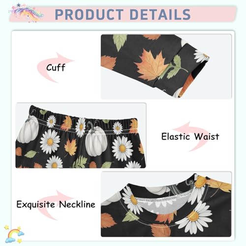 Pajama Sets Long Sleeve White Pumpkin Floral Leaves Soft Comfy Sleepwear 2 Piece PJS 3-8T4