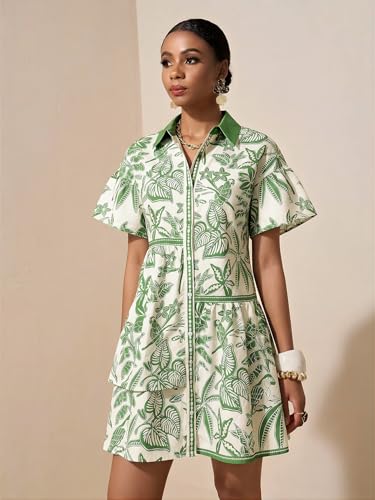 Image of SOLY HUX Women's Floral Button Down Shirt Dress Collared Short Sleeve Ruffle Babydoll Summer Boho Vacation Short Dresses