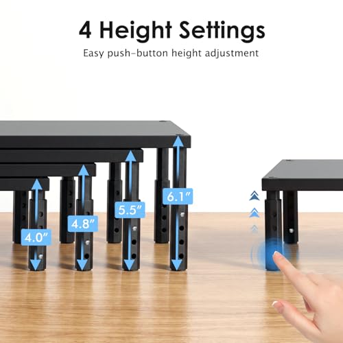 Image of ECOLOVI Adjustable Wood Computer Monitor Stand Riser, Office Desk Organizer and Accessories for Monitor, Laptop, PC, Printer, Office Desk Accessories Workspace Organizer for Home Office Supplies, Black