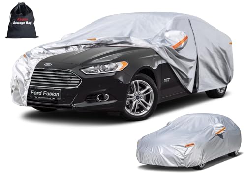 Image of Kayme 6 Layers Sedan Car Cover Custom Fit for Ford Fusion (2005-2025), Waterproof All Weather for Automobiles,Rain Sun UV Protection.Silver