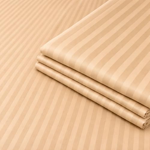 Image of Prozone Premium Satin Stripe Double Bedsheet with 2 Pillow Covers | Soft & Luxury Hotel Style Bedding for Double Bed (Beige)