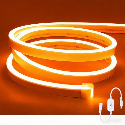 ShineBurky Ruban LED Néon Orange 5M, 12V Bande LED Lumineuse Néon IP65 Etanche Découpable Silicone Bandeau Lumineuse Led pour Intérieur Décoration,...