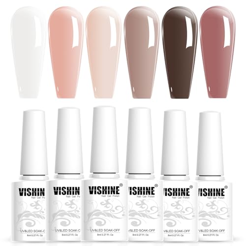 Vishine Transparent Jelly Gel Nail Polish Set Pink Nude Milky White Skin Colors Soak Off UV LED Gel Nail Polish Sheer Gel Nail Varnish UV Gel Varnish Nail Art 8ml