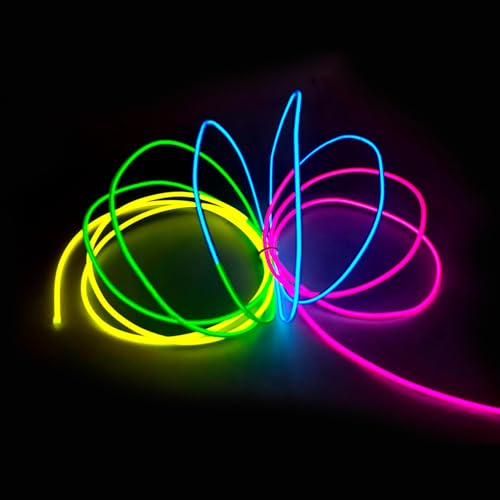 Image of MaxLax EL Wire Mutilcolor, 9.8ft /3m Portable Battery Pack Neon Light Strip 360 Cuttable Glowing Rope Lights for Parties, Halloween, DIY Decoration