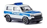 siku 1569, Land Rover Defender Bundespolizei, Polizei Spielzeug-Auto, Metall/Kunststoff, Silber/Blau, Gummierte Reifen, Sportfelgen, Blauer Signalbalken, Anhängerkupplung