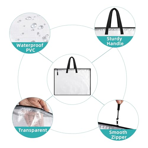 Image of Klmnop 2 Pcs Large Clear Art Portfolio Bags, 22 x 35 Inch WaterproofArt Portfolio Case with Handle and Zipper, Portfolio Folder for Artwork(White)