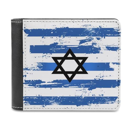Vintage Israel Flag Leather Wallets for Men Bifold Pocket Wallet Casual Slim Wallet