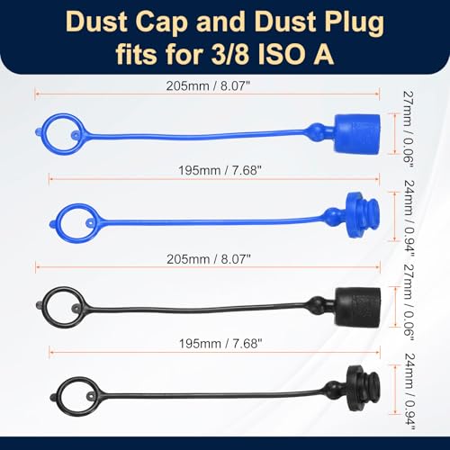 Image of HARFINGTON 2Sets 3 /8 Hydraulic Hose Dust Cap and Plug Kit, ISO-A Male Dust Cap & Female Plug Cover Quick Disconnects Air Coupler Cover Port Plug Fittings with Retention Ring, Blue /Black