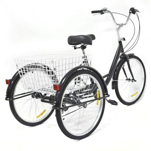 24'' Adjustable Tricycle, 8 Speed 3 Wheel Trike, Shopping Cruise Bicycle with Basket fur Elderly Adult (black)