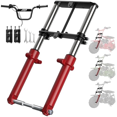 FRP Minibike Suspension Kit Mini Bike Front Fork Red Compatible with Monster Mega Moto MMB80 MMB105 80cc 105cc Motovox MBX10 MBX11 Coleman CT100U Baja DB30 with Black Handlebar & Black Clamps