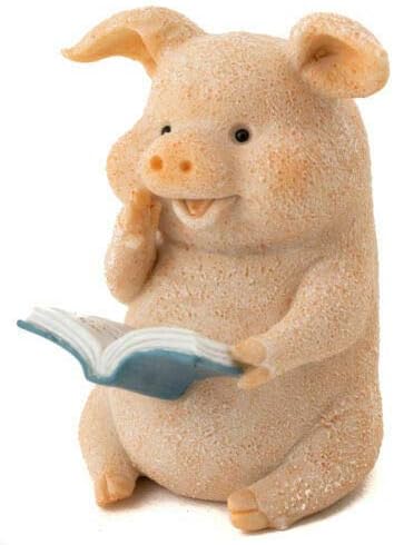 NA Figura de jardín de hadas en miniatura Mini cerdo lindo leyendo un libro para jardín, patio, terraza, porche, decoración artística de patio