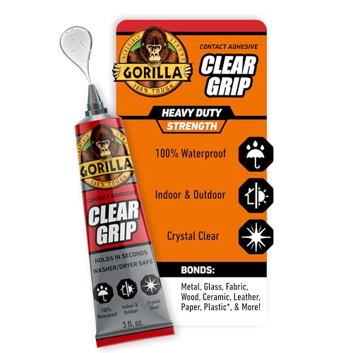 Gorilla Clear Grip Waterproof Contact Adhesive, 3 Ounce Tube, Clear, (Pack of 1)