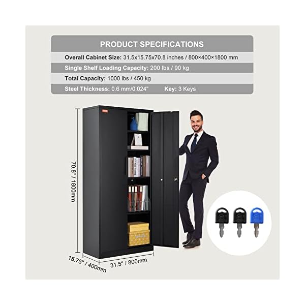 VEVOR-Metal-Storage-Cabinet-Steel-Locking-Storage-Cabinet-with-2-Magnetic-Doors-and-4-Adjustable-Shelves-71-Metal-Cabinet-200-lbs-Capacity-per-Shelf-with-3-Keys-for-Office-Home-Garage-Black VEVOR-Metal-Storage-Cabinet-Steel-Locking-Storage-Cabinet-with-2-Magnetic-Doors-and-4-Adjustable-Shelves-71-Metal-Cabinet-200-lbs-Capacity-per-Shelf-with-3-Keys-for-Office-Home-Garage-Black