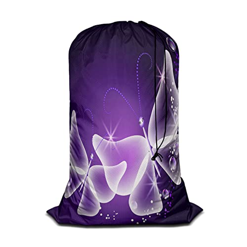 Swono Purple Butterfly Laundry Bags 28" X 40", Magic Flying Animal Sparkle Laundry Hamper Basket, Versatile - Multi Use, Oxford Cloth #TOP7