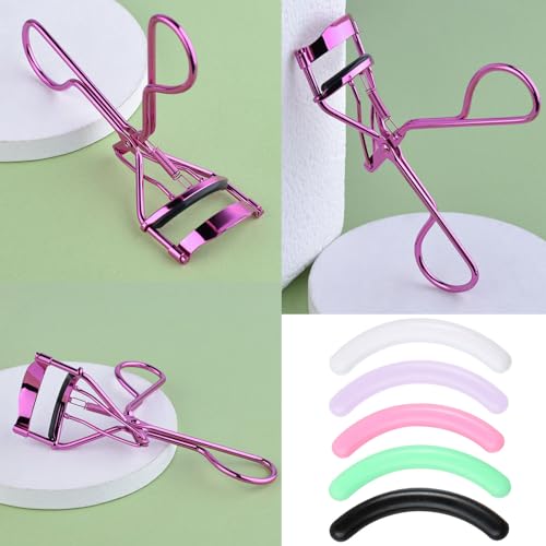 1 Stück Wimpernzange Stark, 24 Stück Wimpernzange Nachfüllungen, Rosenrote Wimpernzange, Wimpernzange Aus Metall, für den Weiblichen Gebrauch, Make-up-Lockenwickler-Werkzeug