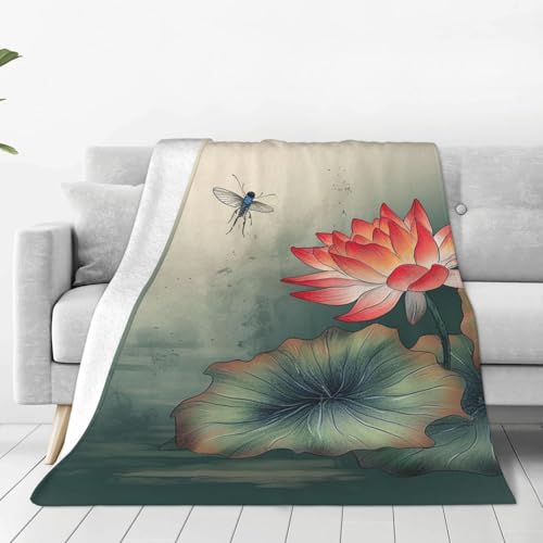 Couverture flanelle microfibre super douce plaid fleurs libellules lit et canapé