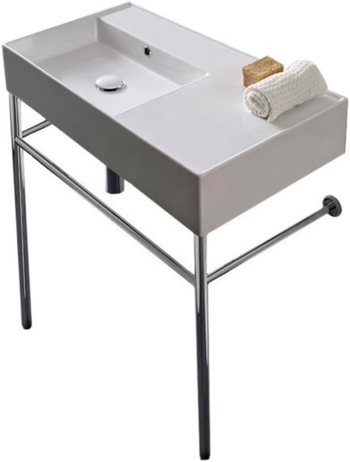 Scarabeo Scarabeo 5115-CON-No Hole Ceramic Console Rectangular Bathroom Sink, 31.82 x 17.32 x 36 inches, White