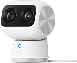 eufy Câmera S350, Camera de Segurança Wi-Fi, 4K Inteligente com Câmera Dupla, Visão 360°, Zoom 8×, Visão Noturna, Babá Eletrônica, Rastreamento por IA, Compatível com Alexa e HomeBase 3
