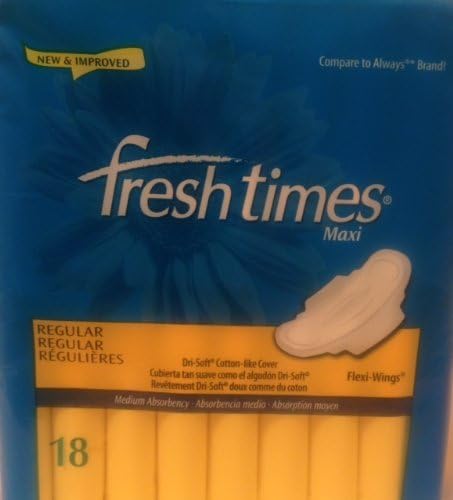 Fresh Times by First Quality - Feminine Care Sanitary Maxi - Regular - Flexi-Wings - 12 x 18 Pads, Total Count 216 per case