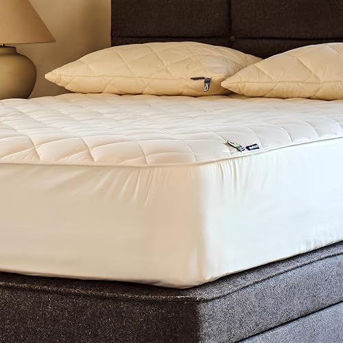 Woolroom Luxury Organic Machine Washable Mattress Protector (King) - Hypoallergenic Thermoregulating British Wool Mattress Cover - Organic Cotton Quilted Soft Comfort - King, W150cm x L200cm