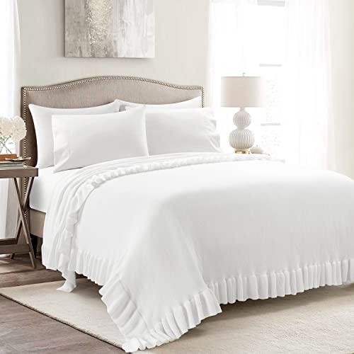 Image of Lush Decor Reyna Soft Knitted Ruffle Throw Blanket, 88 inch W x 88 inch L, White - Classic Ruffled Bedding - Knit Blanket - Cozy Oversized Blanket For Bed or Couch - Vintage, Minimalist & Cottage Home Decor
