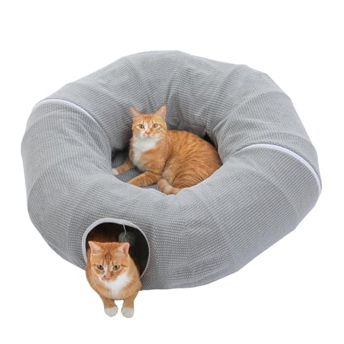 PAWZ Road Plüsch Katzentunnel große Katzen, Kaninchen Tunnel, Katzenspielzeug, 2 in 1 Donut Kreisform Katzentunnel & Katzenbett Durchmesser 85 cm,...