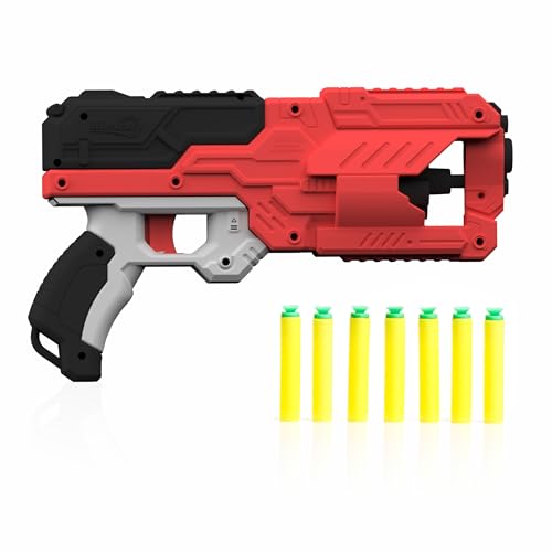 Image of Chanak High Performance Six Fire Gun, Toy Blaster Gun with 6 Dart Rotating Drum, Hi-Arm Toy Gun for Kids Above 6 Years, Accurate Upto 45 Feet, Includes 10 Soft Bullet Darts, BIS Approved. (Red)