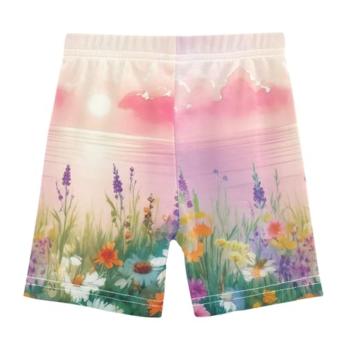 Shorts for Under Dresses Cotton Girls Biker Shorts Toddler 4t Summer Kids Painted Wildflower Meadow Pink2
