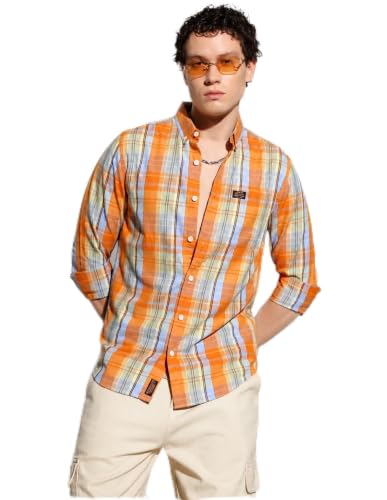 Image of Youth First Men's Cotton Blend Casual Shirt | Regular Fit Solid Full Sleeve Button Down Collared Shirts | Comfortable Formal Office Business Casual for Men