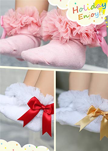 Newborn Infant Kids Baby Girls Boys Bowknot Ribbon Lace Socks Solid Cotton Knit Ruffle Frilly Ankle Socks4