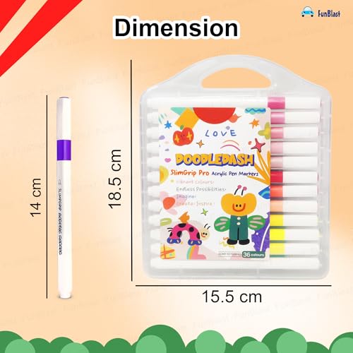 Image of FunBlast Acrylic Paint Markers - Set of 36 Vibrant Colors, Permanent Water-Based Marker Pens for Rock Painting, DIY Crafts, Canvas, Glass & More (36)