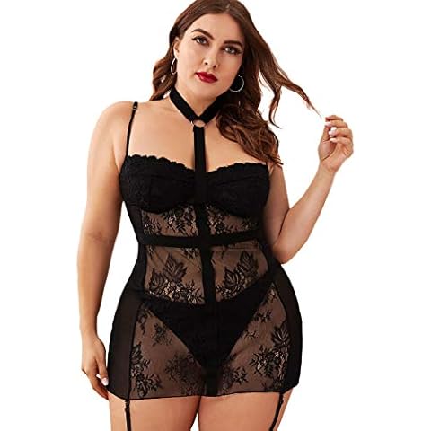 Floerns Plus Size Lace V Neck Lingerie Dress Cover