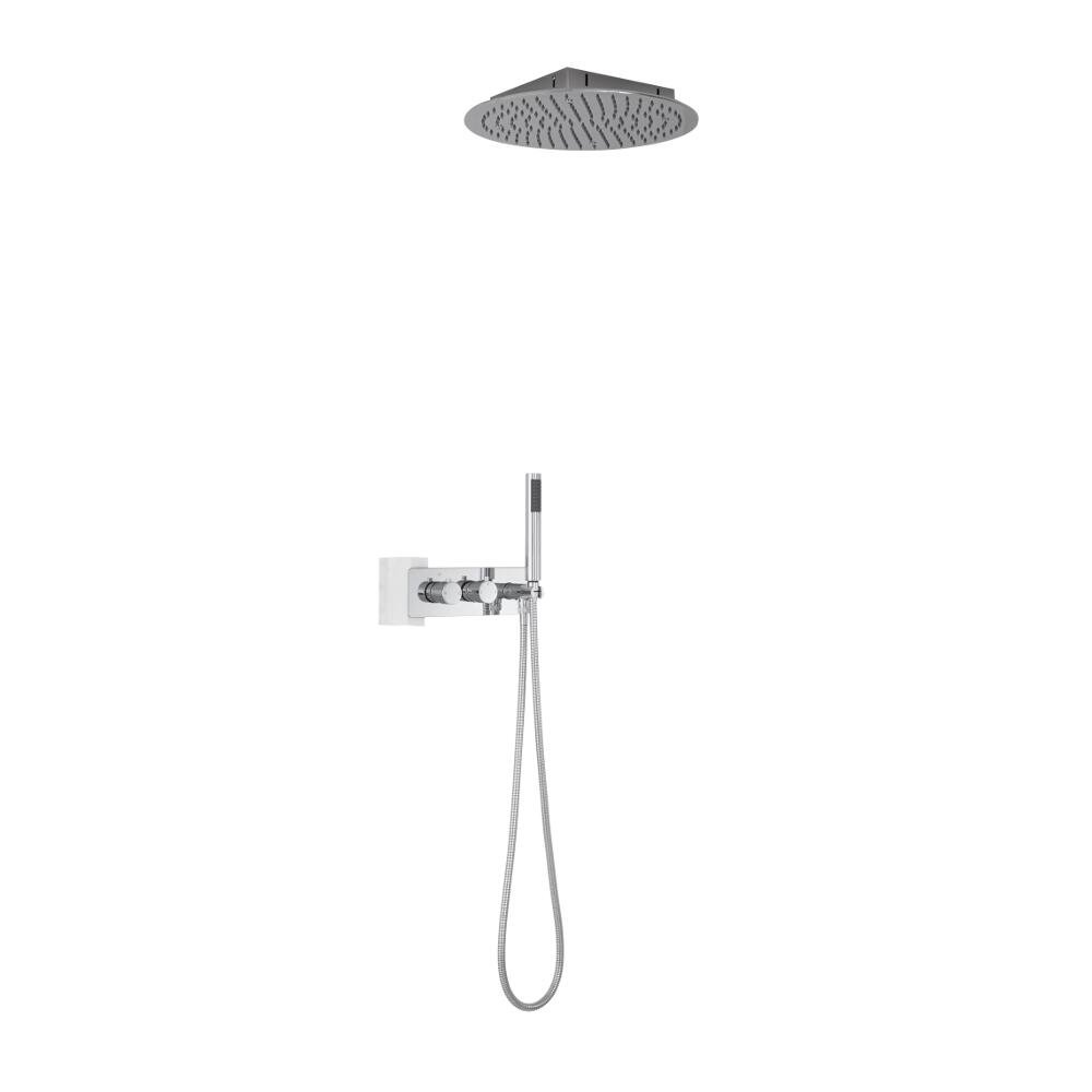 Milano Chrome Mirage Thermostatic Mixer Valve 400Mm Round Recessed Shower Head Handset Hose