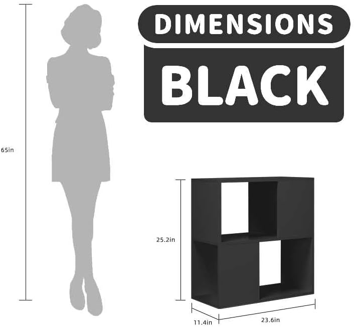 GHC 2 Tier Bookshelf, Wood Decorative Storage Shelving, Modern Freestanding Display Shelves, Tall Book Shelf Unit for Living Room, Bedroom, Office-Black Black 2-Tier