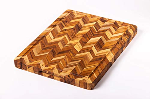 TeakHaus Herringbone Edge-Grain Cutting/Serving Board w/Hand Grips + Juice Canal (Rectangle) | 20" x 16" x 1.5"