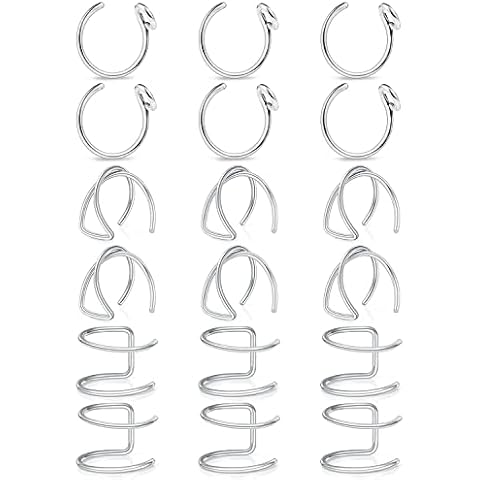 Ftovosyo Fake Lip Rings Stainless Steel Gothic Clip on Non Piercing Nose Ring Double Cartilage Helix Earrings Ear Cuff for Women Men, metal, stainless-steel Cover