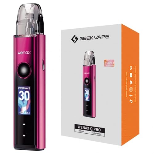 Geekvape Wenax Q Pro Pod Kit 0.96 Smart Screen 1200mAh High Density Battery Haptic Touch Anti-Drop Bottom Type-C Charge 2ml Cartridge Capacity No Nicotine (Twilight Red)