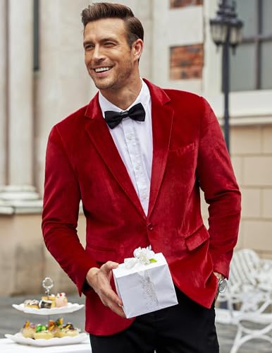 Image of COOFANDY Men's Velvet Blazer Notched Lapel Velour Suit Jacket One Button Tuxedo Jackets for Wedding Prom Party Dinner