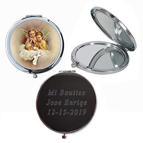 Baby Guardian Angel (12 PCS) Personalized Laser Engraving Mi Bautzio, Baptism, Christening Double Mirror Compact Favors