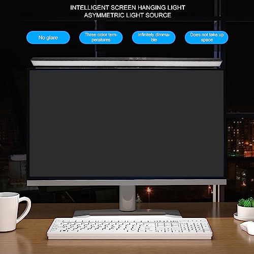 Image of Computer Monitor Light Bar, Touch Control Adjustable E Reading USB Powered Lamp, No Glare Eye Caring LED Screen Monitor Light Bar, for 0.6 Inches to 1.6 Inches Laptops (Black)