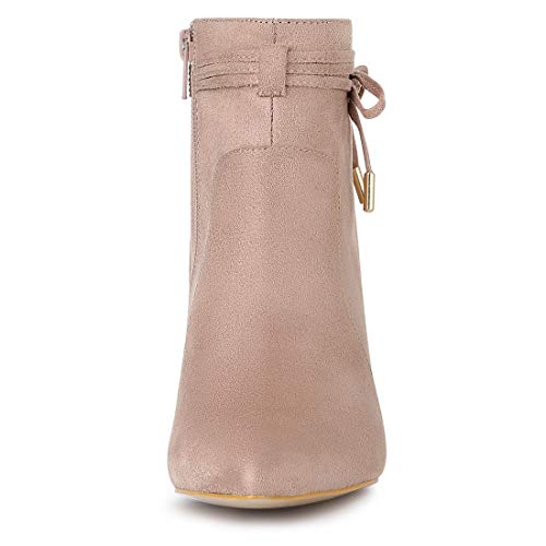 Allegra K Allegra K Women's Pointed Toe Chunky Heel Zip Bow Dust Pink Ankle Booties - 7 M US