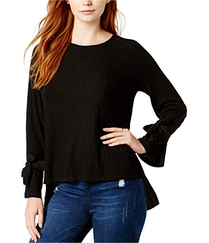 kensie Womens Tie Sleeve Knit Blouse, Black, X-Large
