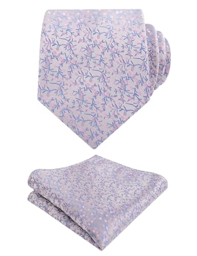 Image of Alizeal Mens 3.15'' Light Color Rustic Tie Handkerchief | with Flower Printed Handkerchief for Wedding Business Daily Wear